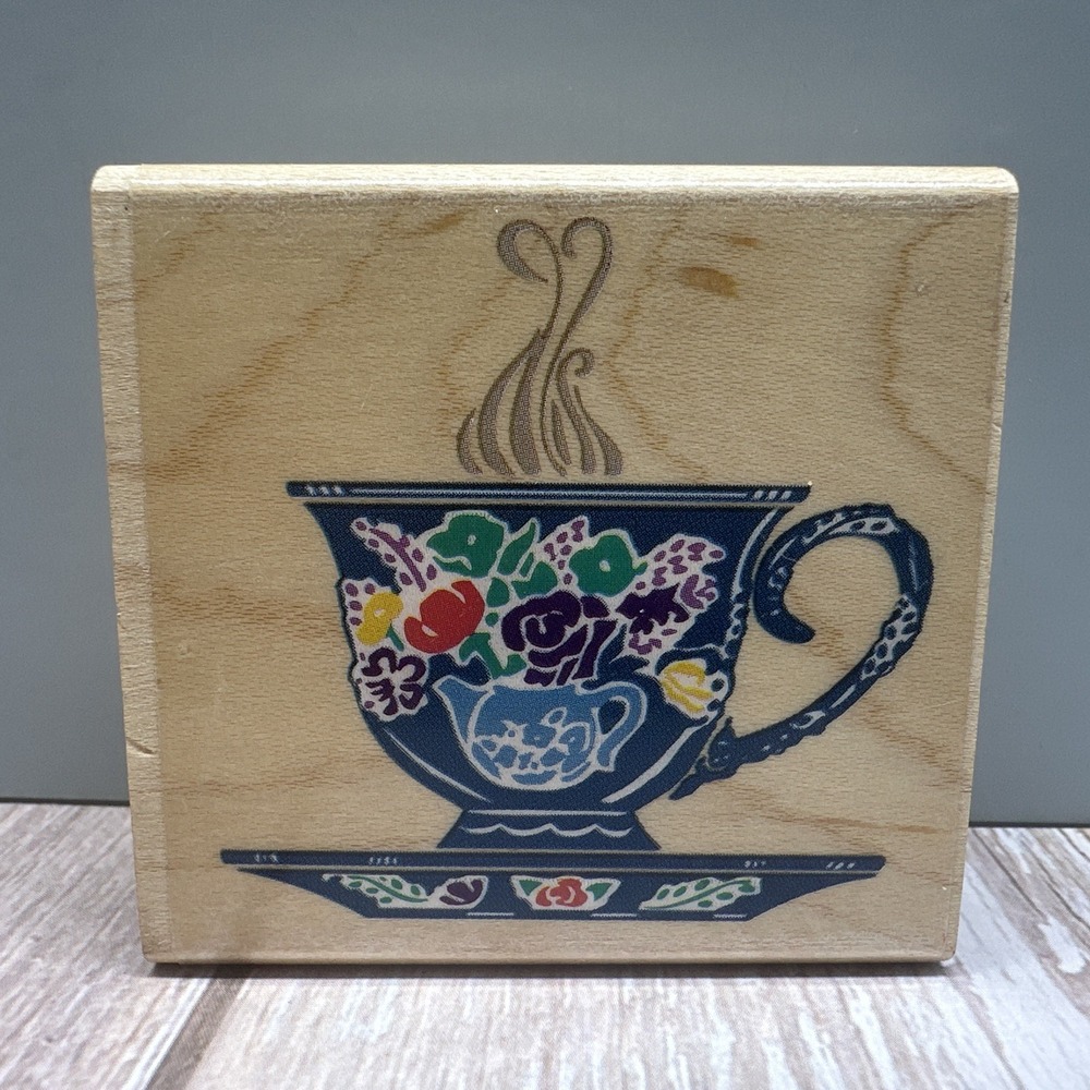 Cup And Saucer -‎ Wood Mounted Rubber Stamp - Rubber Stampede Posh Impressions